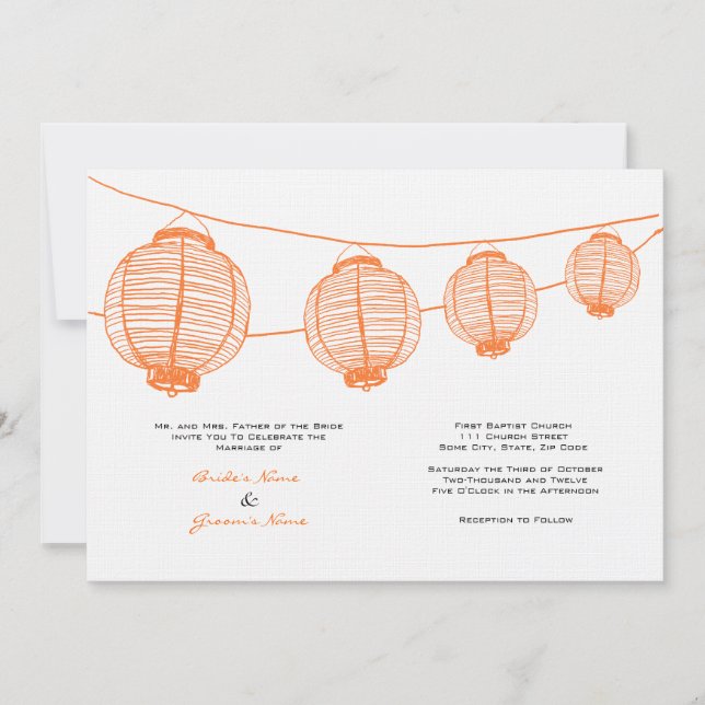Faire-part de mariage des lanternes orange et blan (Devant)
