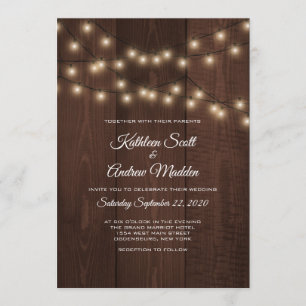 faire-part de mariage des lumières à cordes rustiq