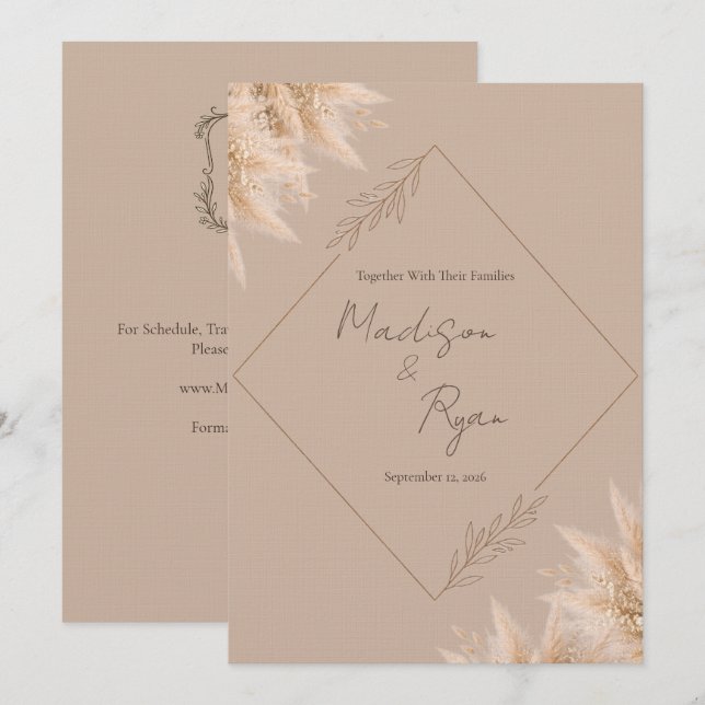 Faire-part de mariage des Pampas qui murmurent (Devant / Derrière)