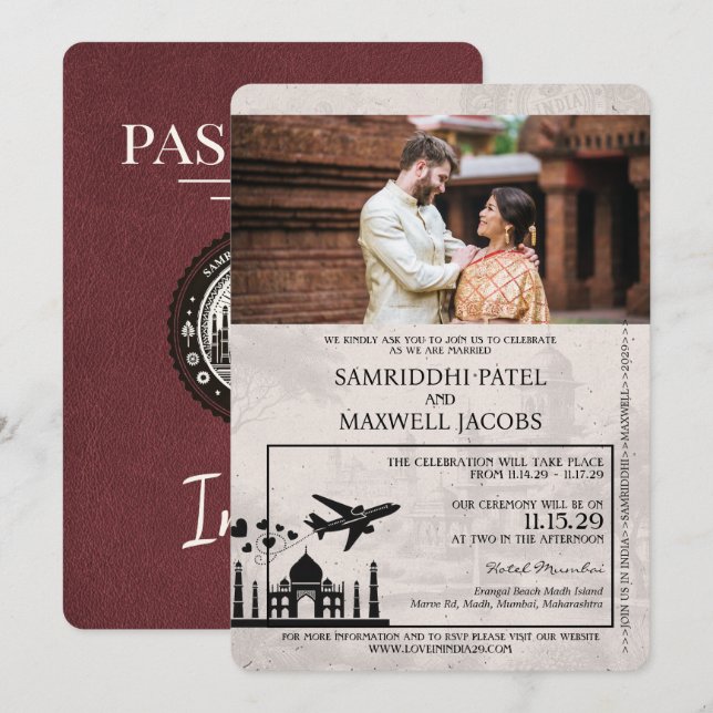 Faire-part de mariage des passeports de l'Inde bou (Devant / Derrière)