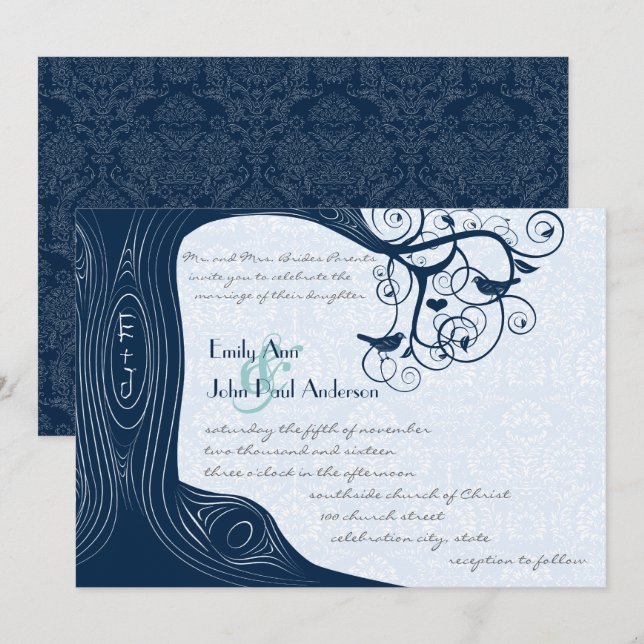 Faire-part de mariage des tourbillons d'arbre de m (Devant / Derrière)