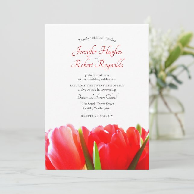 Faire-part de mariage des Tulipes rouges (Debout devant)