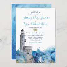 Faire-part de mariage des vagues du phare nautique