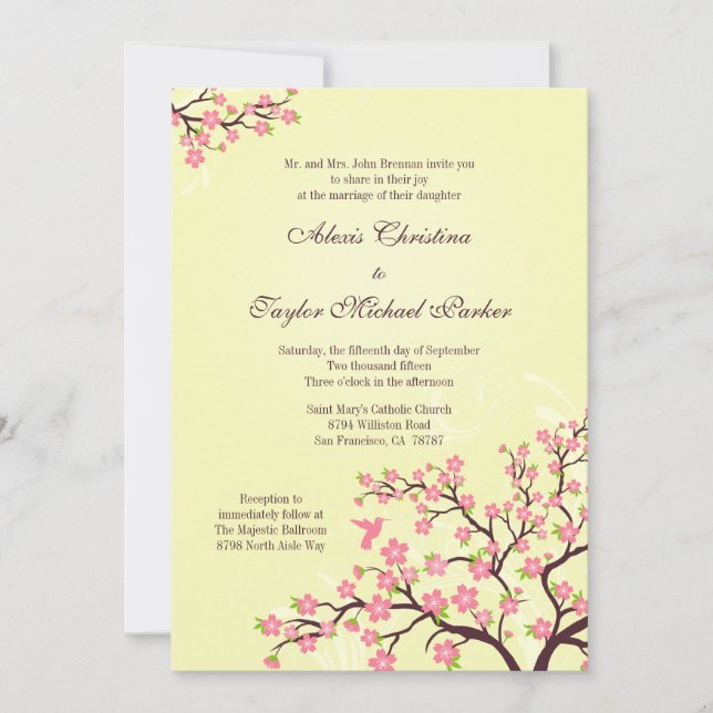 Faire-part de mariage design aux fleurs de cerisie (Devant)