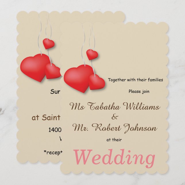 Faire-part de mariage Design Coeur Rouge mignon (Devant / Derrière)