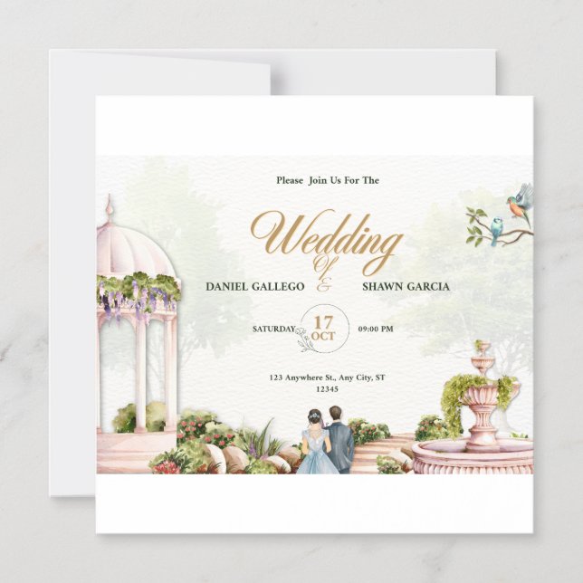 Faire-part de mariage – Dessin à l'aquarelle d'un  (Recto)