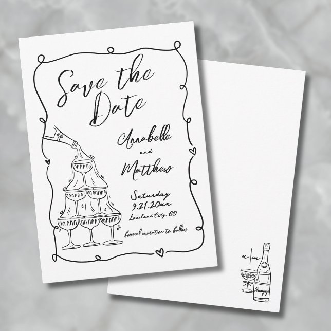 Faire-Part de Mariage Dessiné à la Main "Save the  (Whimsical Hand Drawn Wedding Save The Date)