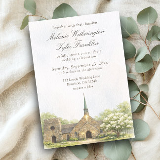 Faire-part de mariage d'été à la chapelle en pierr