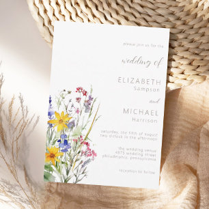 Faire-part de mariage d'été fleur sauvage aquarell