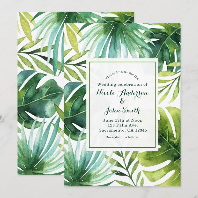 Faire-part de mariage d'été hawaïen aux feuilles t (Devant / Derrière)