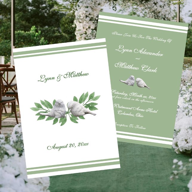 Faire-part de mariage d'été oiseaux amoureux jardi (Summer Wedding Love Birds Garden Invitation)