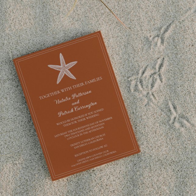Faire-part de mariage d'étoile de mer orange brûlé (Burnt Orange Starfish Wedding Invitation)