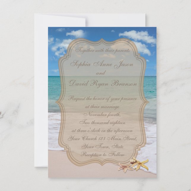 Faire-part de mariage d'étoiles de plage romantiqu (Dos)