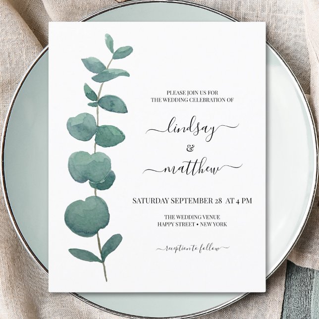 Faire-part de mariage d'eucalyptus minimal du budg (Créateur téléchargé)