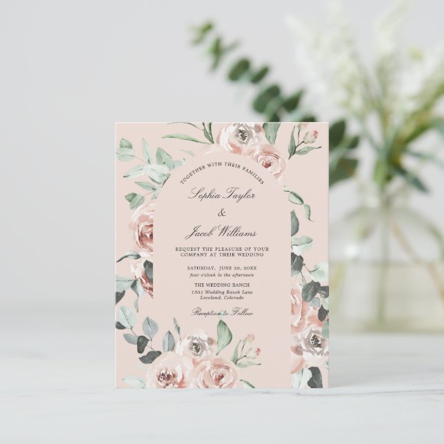 Faire-part de mariage d'Eucalyptus rose budget (Debout devant)
