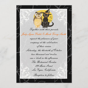 Faire-part de mariage d'Halloween Chat & Chouette