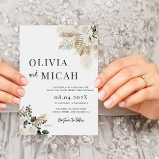 faire-part de mariage d'herbe pampa moderne