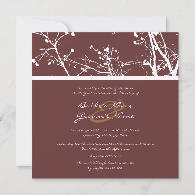 Faire-part de mariage d'hiver Brown et blanc (Devant)