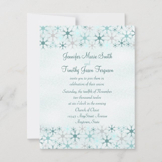 faire-part de mariage d'hiver de flocons de neige (Devant)