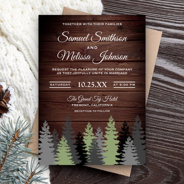 Faire-Part de Mariage d'Hiver en Bois Rustique ave (Créateur téléchargé)