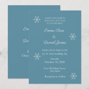 Faire-part de mariage d'hiver flocon de neige bleu
