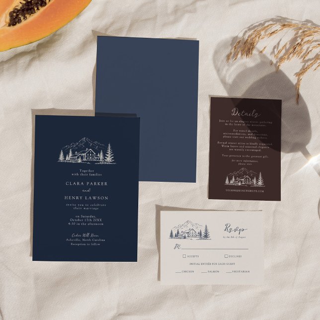 Faire-part de mariage d'hiver Lodge Dark Navy (Créateur téléchargé)