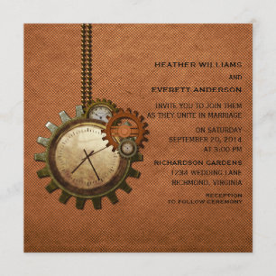 Faire-part de mariage d'horloge vintage, cuivre