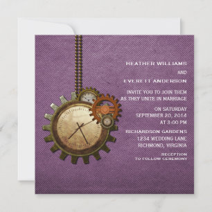 Faire-part de mariage d'horloge vintage, violet