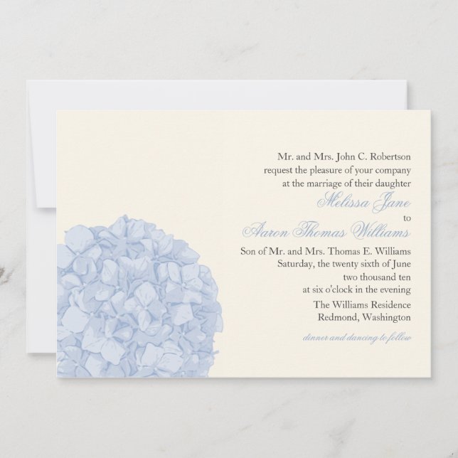 Faire-part de mariage d'hortensia (Devant)