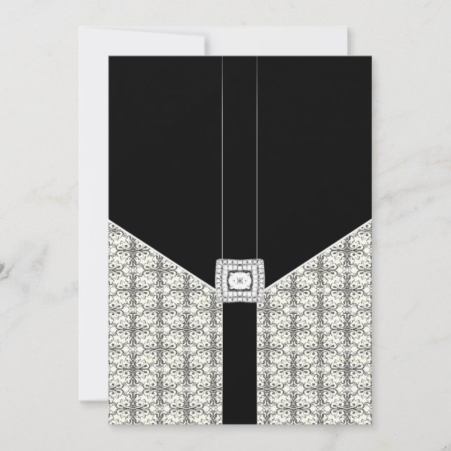 Faire-part de mariage diamant en dentelle de Damas (Devant)