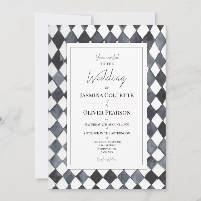 Faire-part de mariage Diamants Noir et Blanc (Devant)