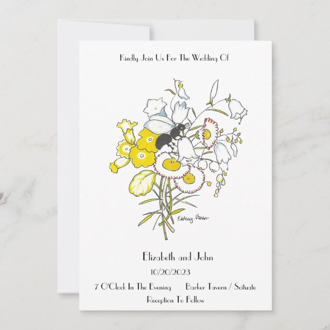 Faire-part de mariage d'illustration Vintage (Devant)