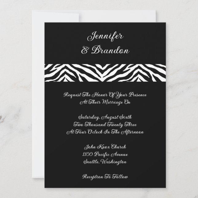 Faire-part de mariage d'impression Black Zebra (Devant)