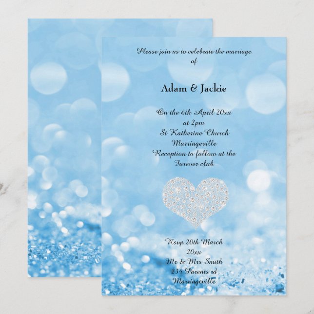 FAIRE-PART DE MARIAGE D'IMPRESSION BLEUE DE BOKEH (Devant / Derrière)