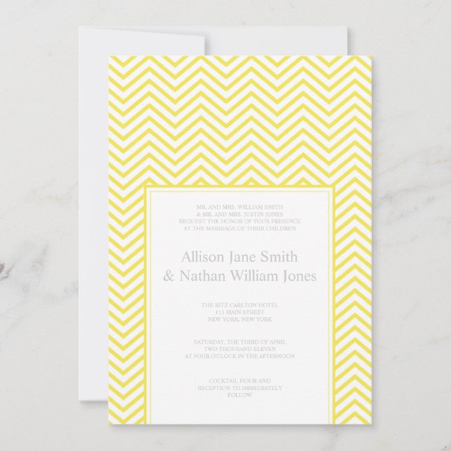 Faire-part de mariage d'impression Chevron jaune (Devant)