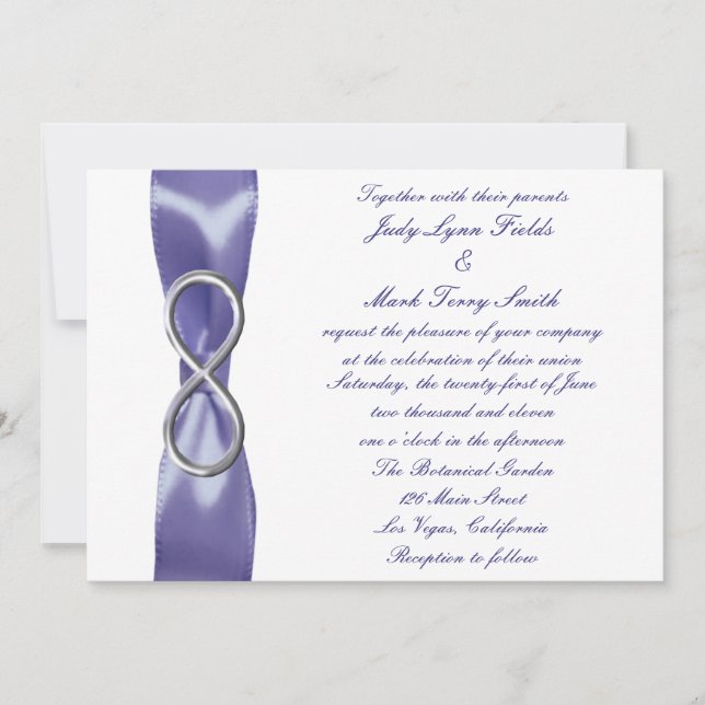 Faire-part de mariage d'infini d'argent bleu viole (Devant)