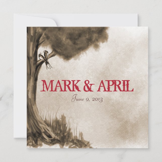 Faire-part de mariage d'inséparables d'aquarelle - (Devant)