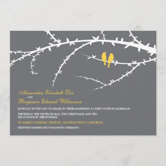 Faire-part de mariage d'inséparables (jaune)