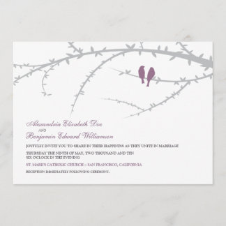 Faire-part de mariage d'inséparables (lavande)