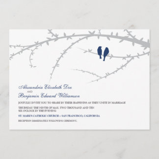 Faire-part de mariage d'inséparables (marine)