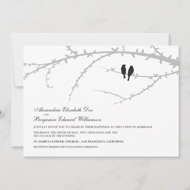 Faire-part de mariage d'inséparables (noir) (Devant)