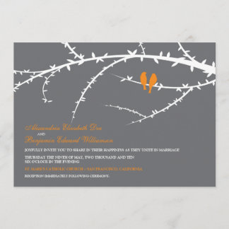 Faire-part de mariage d'inséparables (orange)