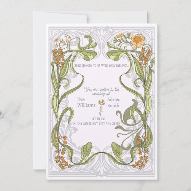 Faire-part de mariage d'inspiration Art nouveau (Devant)
