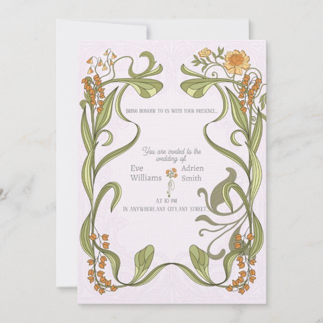 Faire-part de mariage d'inspiration Art nouveau (Devant)