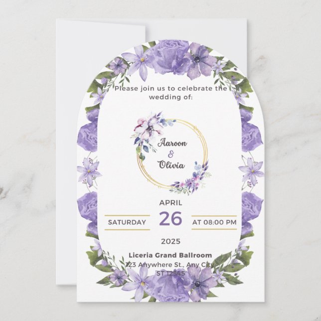 Faire-part de mariage d'inspiration violet (Devant)