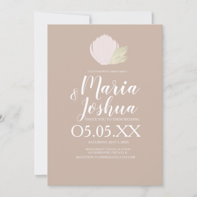 Faire-part de mariage discret Pampas coquillage de (Devant)