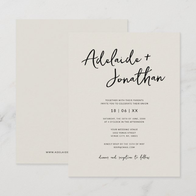 Faire-part de mariage d'ivoire budgétaire minimali (Devant / Derrière)