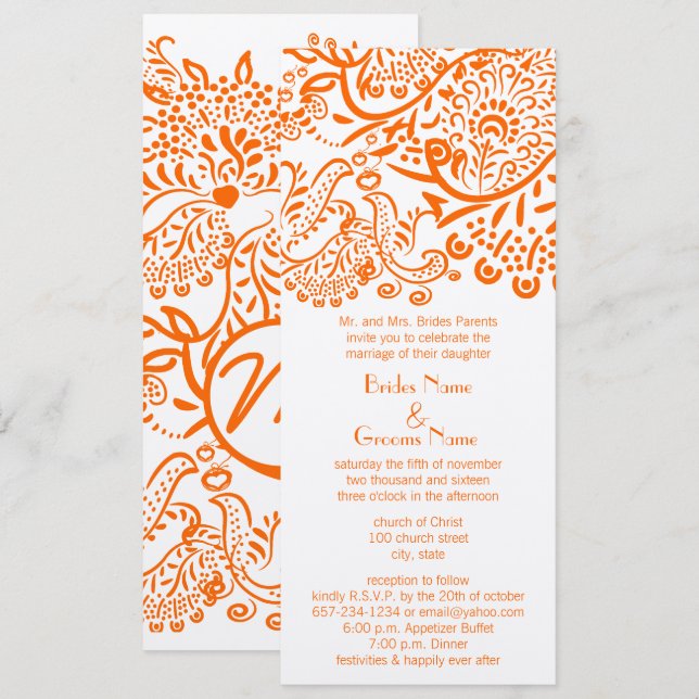Faire-part de mariage d'oiseaux d'amour orange (Devant / Derrière)