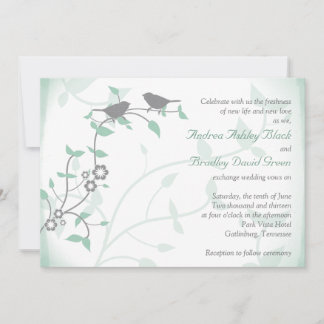 Faire-part de mariage d'oiseaux gris vert à la men