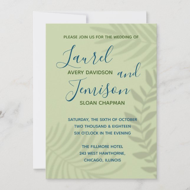 Faire-part de mariage d'ombre à la palme (Devant)